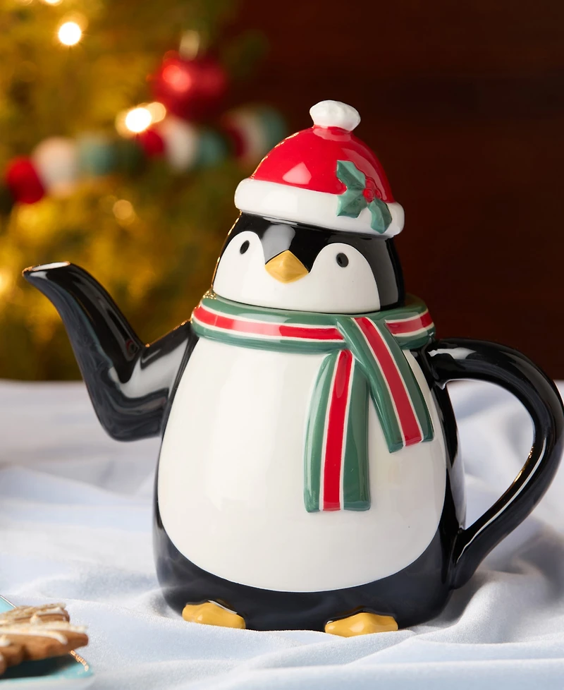Certified International Christmas Whimsy Penguin 3-d Teapot