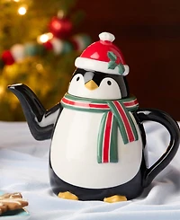 Certified International Christmas Whimsy Penguin 3-d Teapot