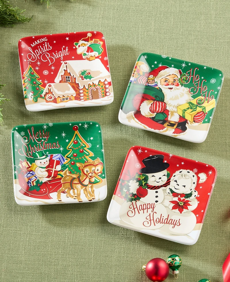 Certified International Santa's Retro Christmas Canape Plates, Set of 4