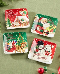 Certified International Santa's Retro Christmas Canape Plates, Set of 4