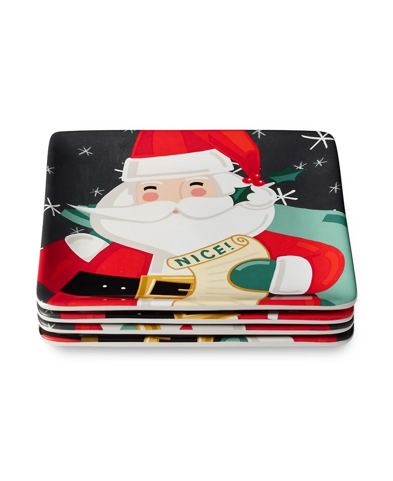 Certified International Christmas Whimsy Santa Dessert Plates, Set of 4