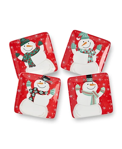 Certified International Christmas Whimsy Snowman Canape Plates, Set of 4