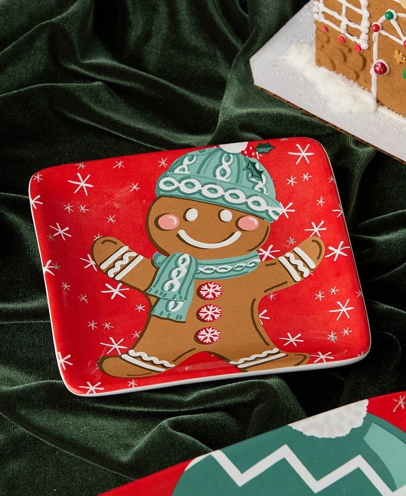 Certified International Christmas Whimsy Gingerbread Canape Plates, Set of 4