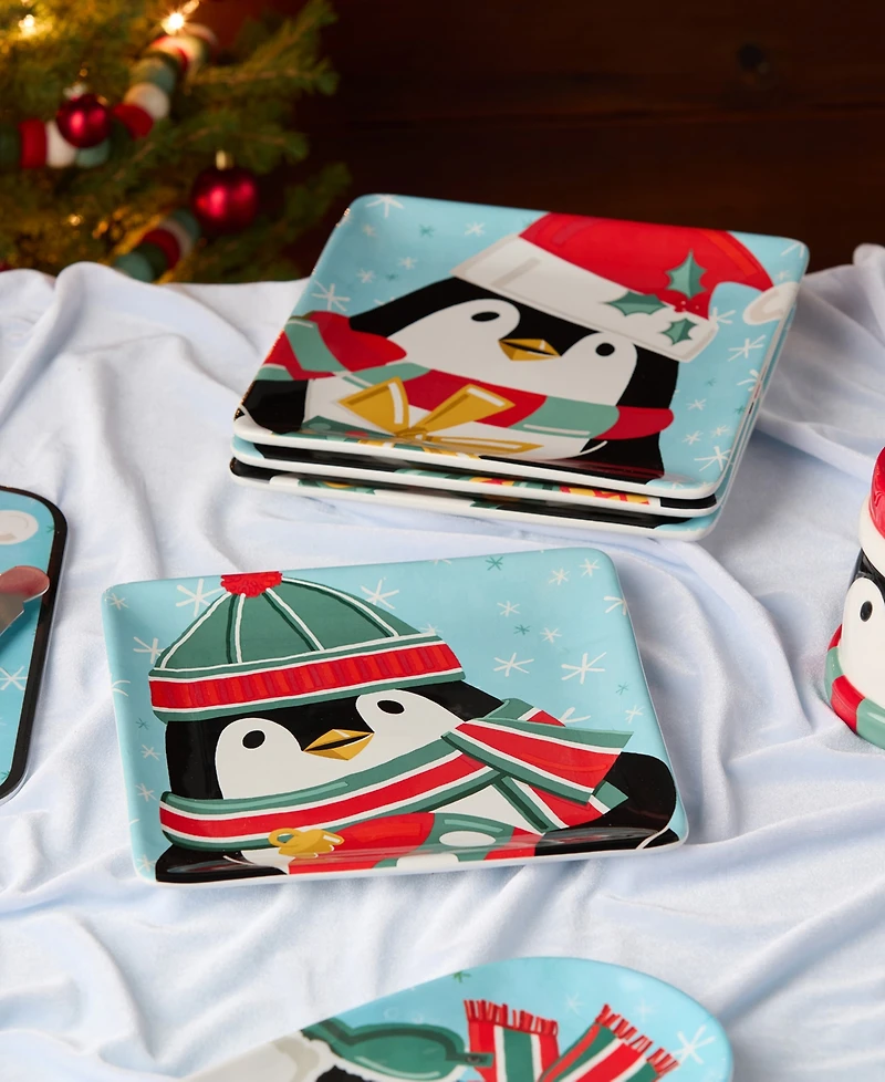 Certified International Christmas Whimsy Penguin Dessert Plates, Set of 4