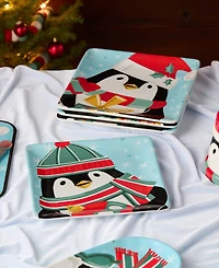 Certified International Christmas Whimsy Penguin Dessert Plates, Set of 4
