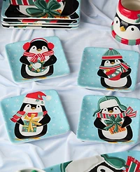 Certified International Christmas Whimsy Penguin Canape Plates, Set of 4