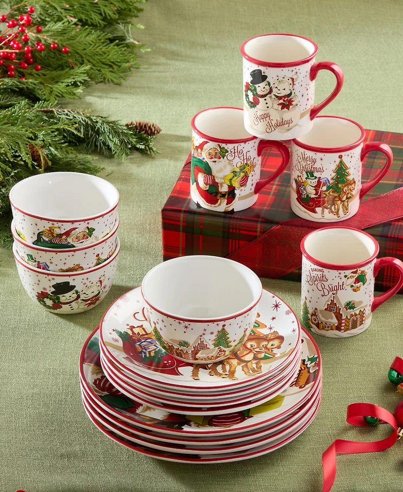 Certified International Santa's Retro Christmas 16-Pc. Dinnerware Set, Service for 4
