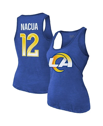 Majestic Women's Puka Nacua Royal Los Angeles Rams Name Number Tri-Blend Scoop Neck Tank Top