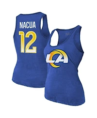 Majestic Women's Puka Nacua Royal Los Angeles Rams Name Number Tri-Blend Scoop Neck Tank Top