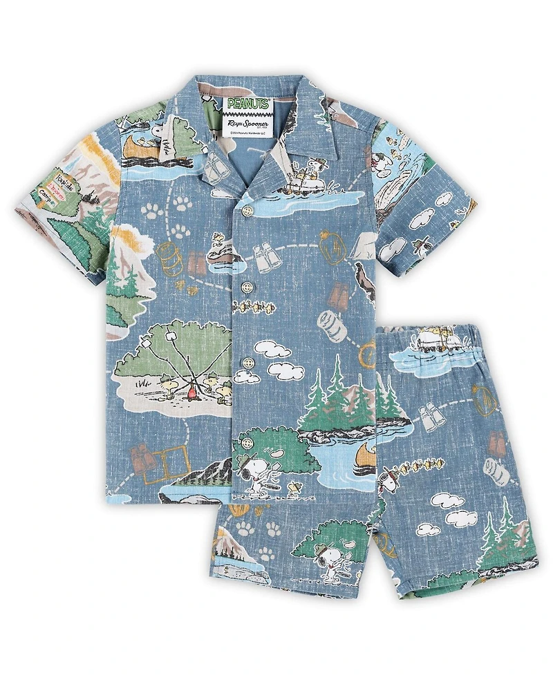 Reyn Spooner Toddler Blue Peanuts Beagle Scouts 50th Anniversary Cabana Set