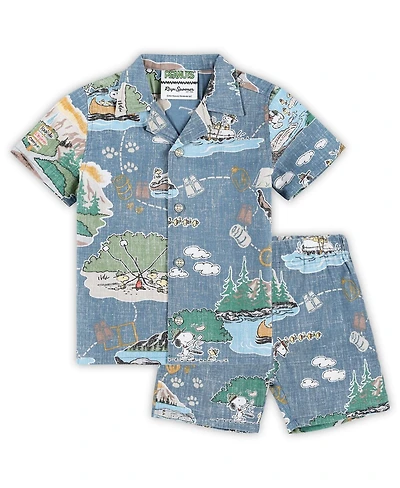 Reyn Spooner Toddler Blue Peanuts Beagle Scouts 50th Anniversary Cabana Set