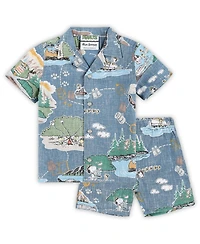 Reyn Spooner Toddler Blue Peanuts Beagle Scouts 50th Anniversary Cabana Set