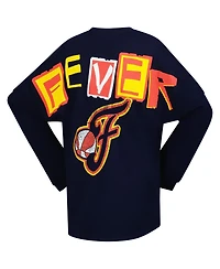 Spirit Jersey Women's Navy Indiana Fever Patches Oversized Long Sleeve T-Shirt