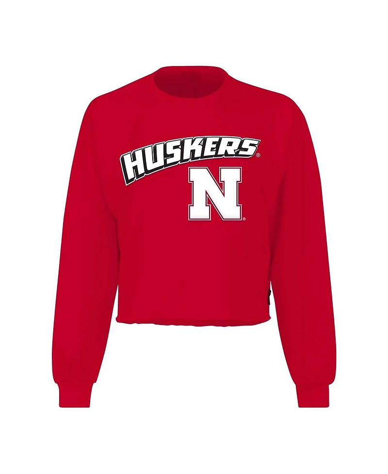 Spirit Jersey Women's Scarlet Nebraska Huskers Slouchy Cropped Long Sleeve T-Shirt
