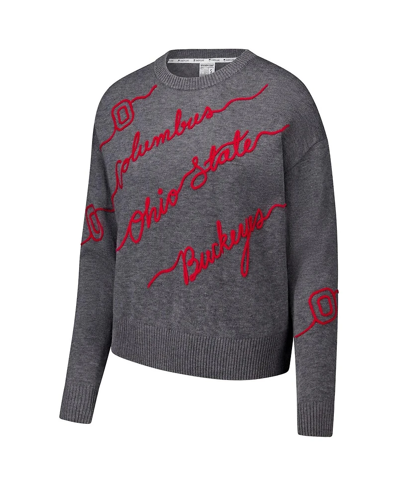 Kadyluxe Women's Gray Ohio State Buckeyes Love Note Embroidered Sweater