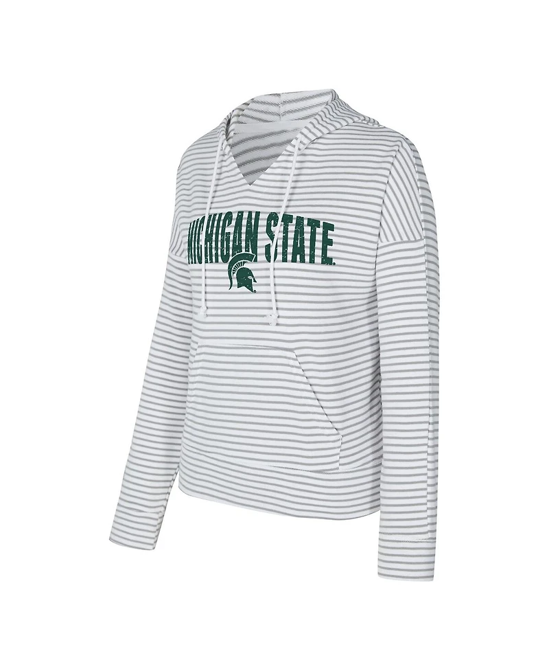Concepts Sport Men's White/Gray Michigan State Spartans French Terry Striped V-Neck Pullover Hoodie