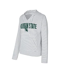 Concepts Sport Men's White/Gray Michigan State Spartans French Terry Striped V-Neck Pullover Hoodie