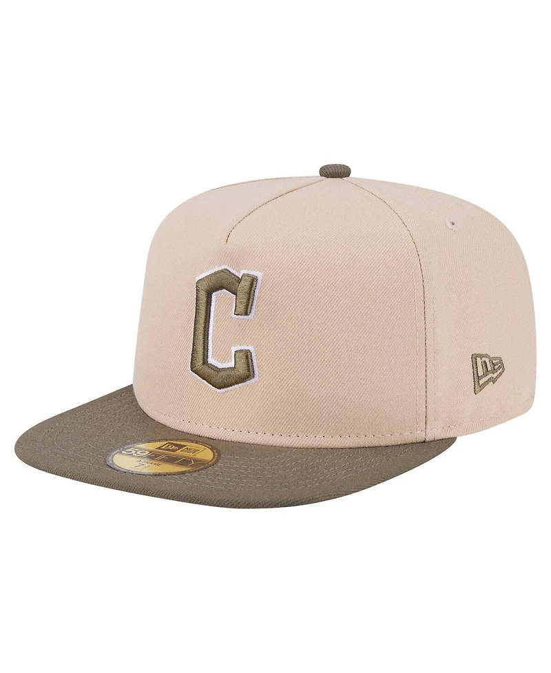 New Era Men's Light Beige/Olive Cleveland Guardians Two-Tone Color Pack A-Frame 59FIFTY Fitted Hat