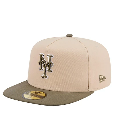 New Era Men's Light Beige/Olive York Mets Two-Tone Color Pack A-Frame 59FIFTY Fitted Hat