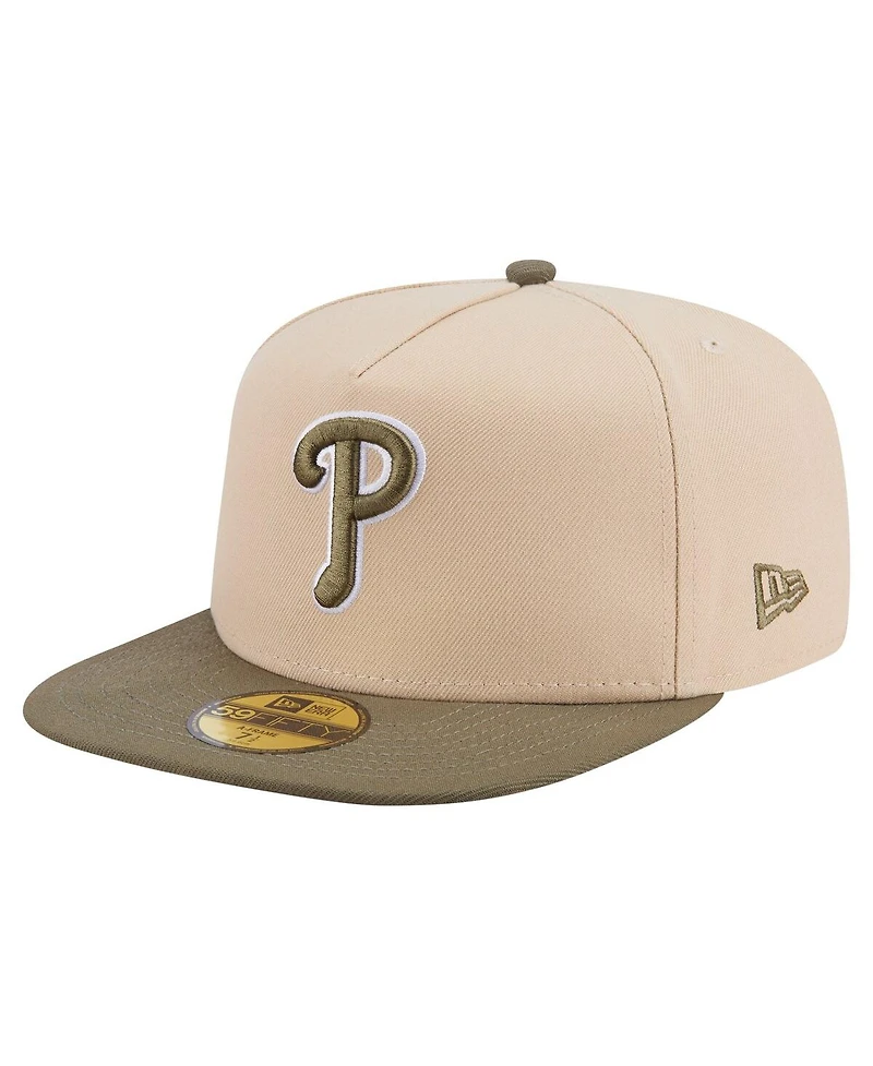 New Era Men's Light Beige/Olive Philadelphia Phillies Two-Tone Color Pack A-Frame 59FIFTY Fitted Hat