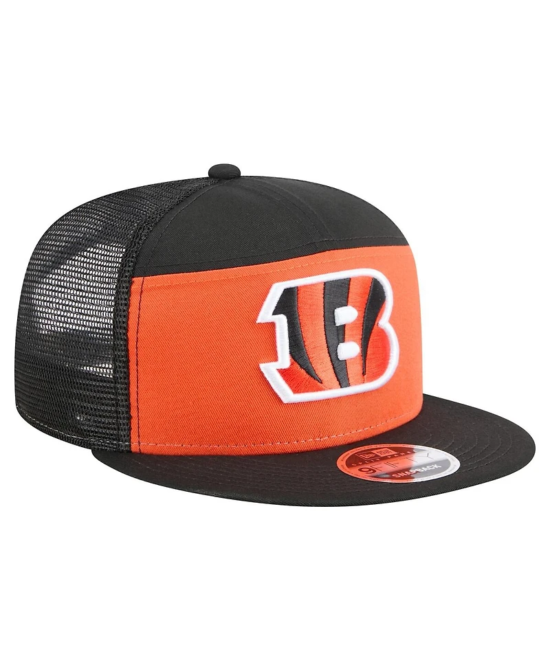 New Era Men's Orange/Black Cincinnati Bengals Outdoor Split Panel 9FIFTY Snapback Hat