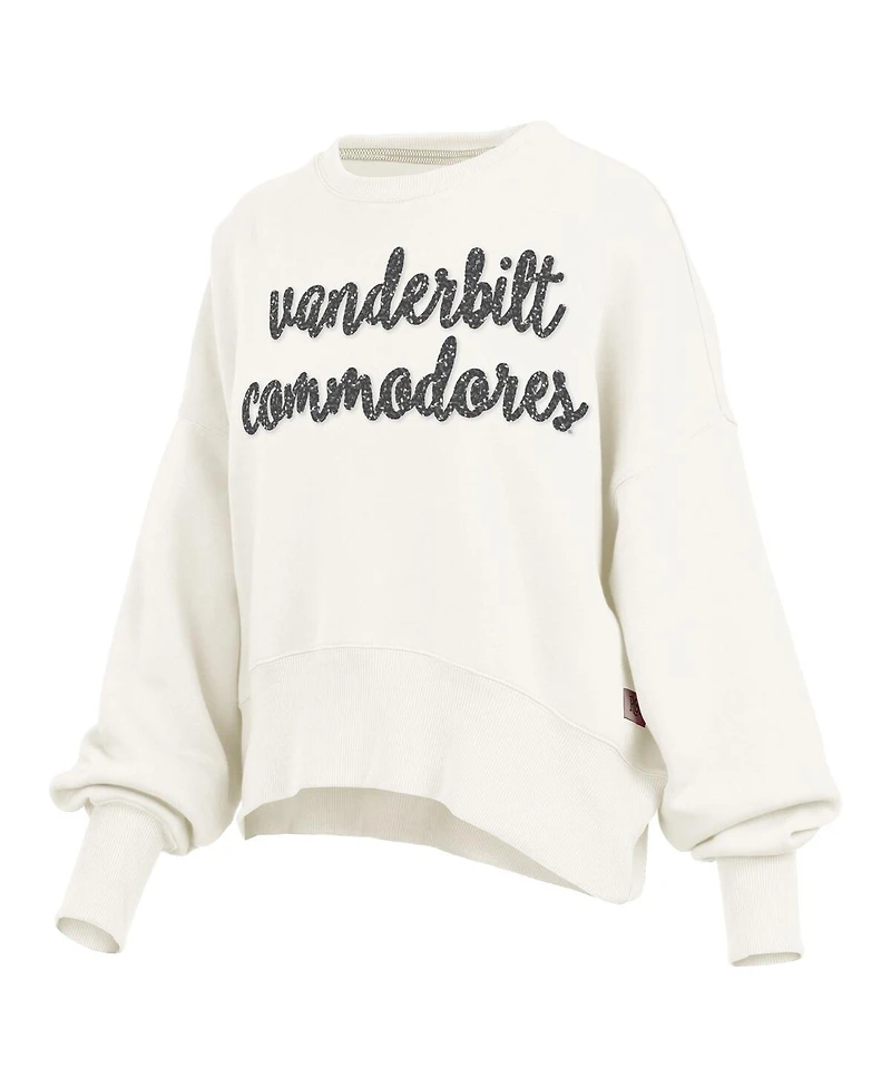 Pressbox Women's Cream Vanderbilt Commodores Oversized Chelsea Waist Length Pullover Sweatshirt