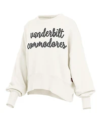 Pressbox Women's Cream Vanderbilt Commodores Oversized Chelsea Waist Length Pullover Sweatshirt