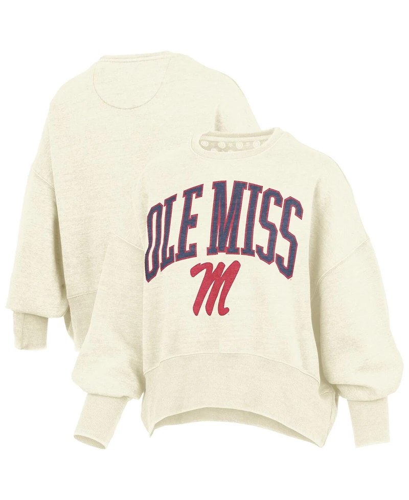 Pressbox Women's Natural Ole Miss Rebels Oversized Waist-Length Crewneck Sweatshirt
