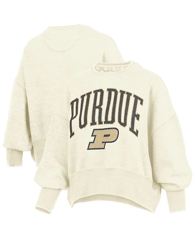 Pressbox Women's Natural Purdue Boilermakers Oversized Waist-Length Crewneck Sweatshirt