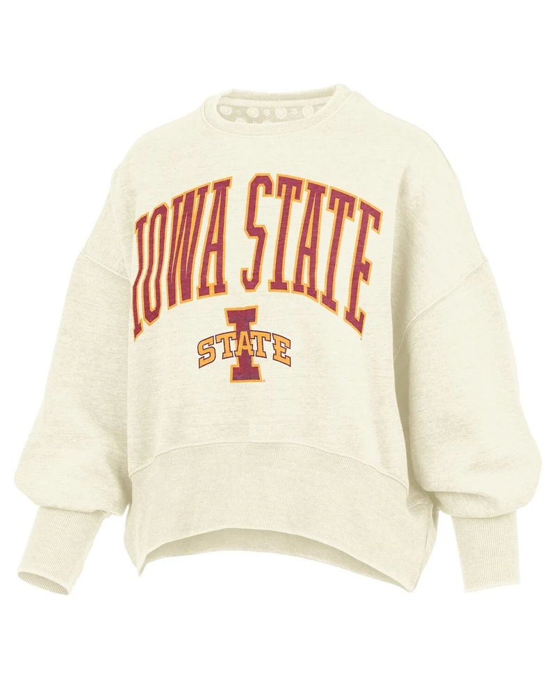 Pressbox Women's Natural Iowa State Cyclones Oversized Waist-Length Crewneck Sweatshirt