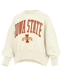 Pressbox Women's Natural Iowa State Cyclones Oversized Waist-Length Crewneck Sweatshirt