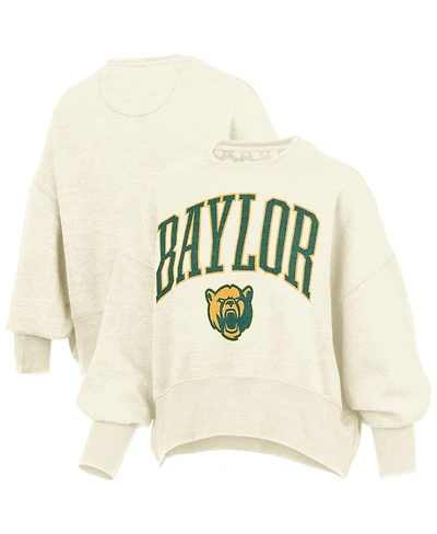 Pressbox Women's Natural Baylor Bears Oversized Waist-Length Crewneck Sweatshirt