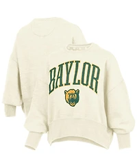 Pressbox Women's Natural Baylor Bears Oversized Waist-Length Crewneck Sweatshirt