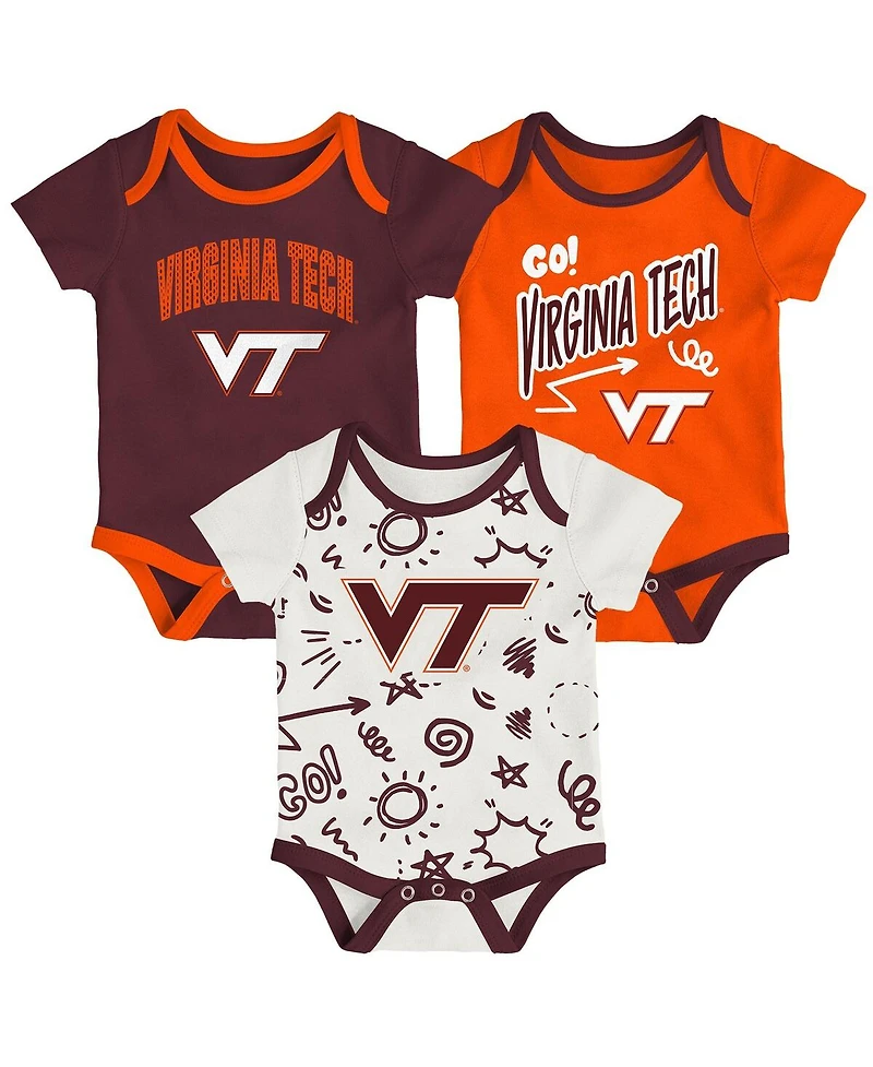 Outerstuff Baby Boys and Girls 3-Pack Virginia Tech Hokies All Day Play Bodysuit Set