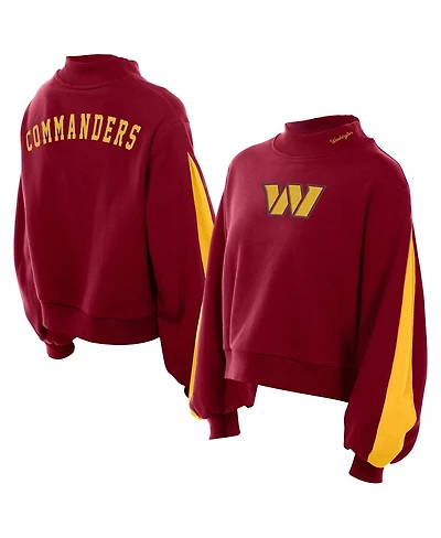 New Era Women's Burgundy Washington Commanders Sport Night Mock Neck Balloon Sleeve Pullover Sweatshirt