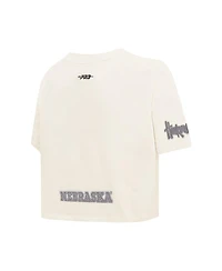 Pro Standard Women's Cream Nebraska Huskers Reverse French Terry Boxy Cropped T-Shirt
