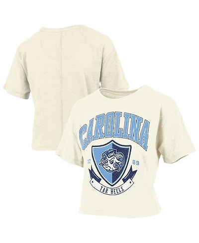 Pressbox Women's Cream North Carolina Tar Heels Buckler Vintage Cropped T-Shirt