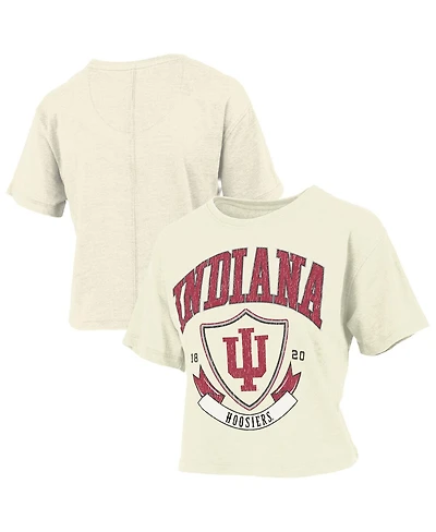 Pressbox Women's Cream Indiana Hoosiers Buckler Vintage Cropped T-Shirt