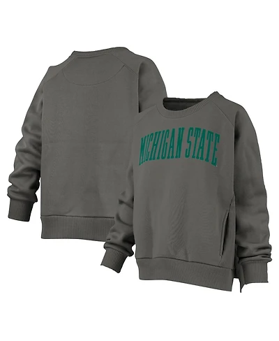 Pressbox Women's Charcoal Michigan State Spartans Pocketed Raglan Pullover Sweatshirt