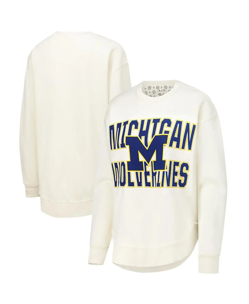 Pressbox Women's Cream Michigan Wolverines Poncho Fleece Crew Sweatshirt