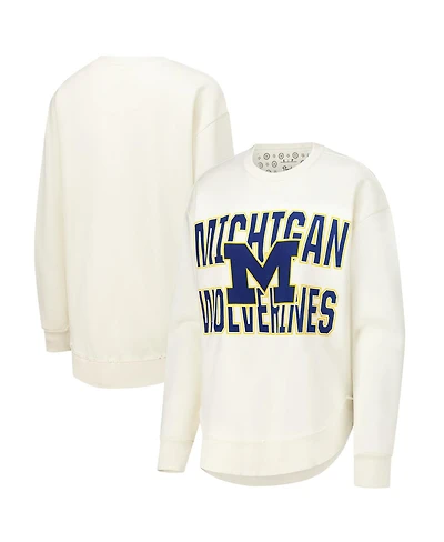 Pressbox Women's Cream Michigan Wolverines Poncho Fleece Crew Sweatshirt