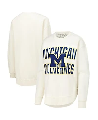 Pressbox Women's Cream Michigan Wolverines Poncho Fleece Crew Sweatshirt