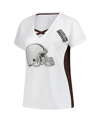 Fanatics Women's White Cleveland Browns Plus Glitter Lace-Up V-Neck T-Shirt