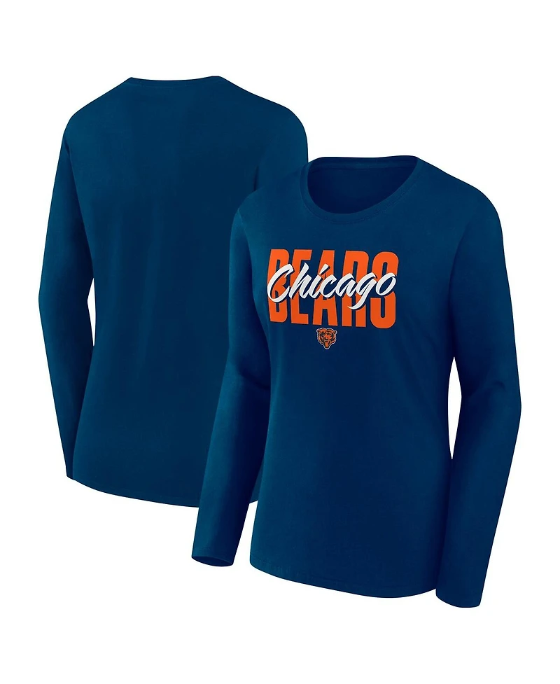 Fanatics Women's Navy Chicago Bears Long Sleeve Scoop Neck T-Shirt
