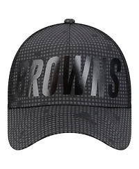 New Era Men's Black Cleveland Browns Throwback Midnight Ink Tonal Text A-Frame Trucker 9FORTY Adjustable Hat