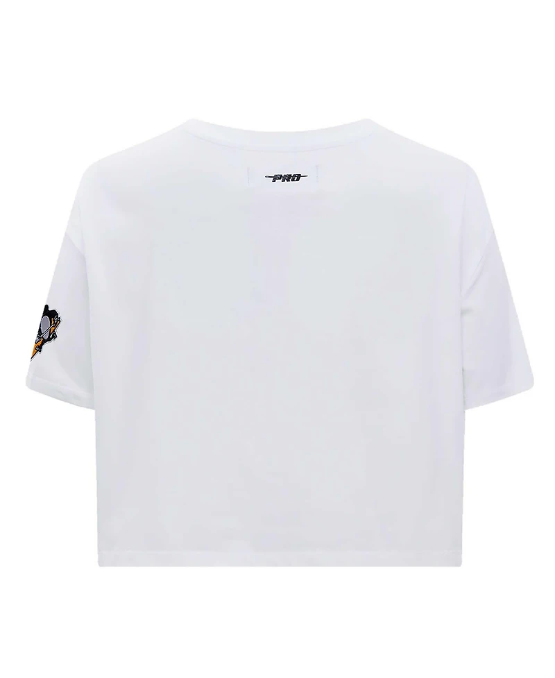 Pro Standard Women's White Pittsburgh Penguins Boxy Script Tail Cropped T-Shirt