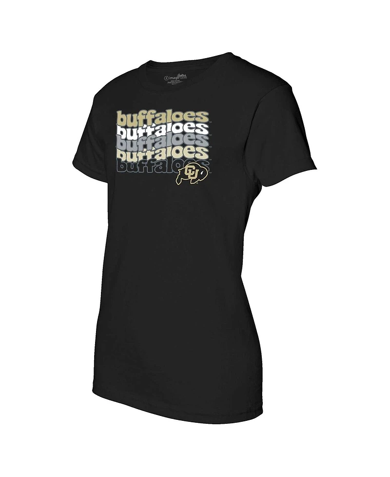 Image One Women's Black Colorado Buffaloes Repeat Slogan Boyfriend T-Shirt