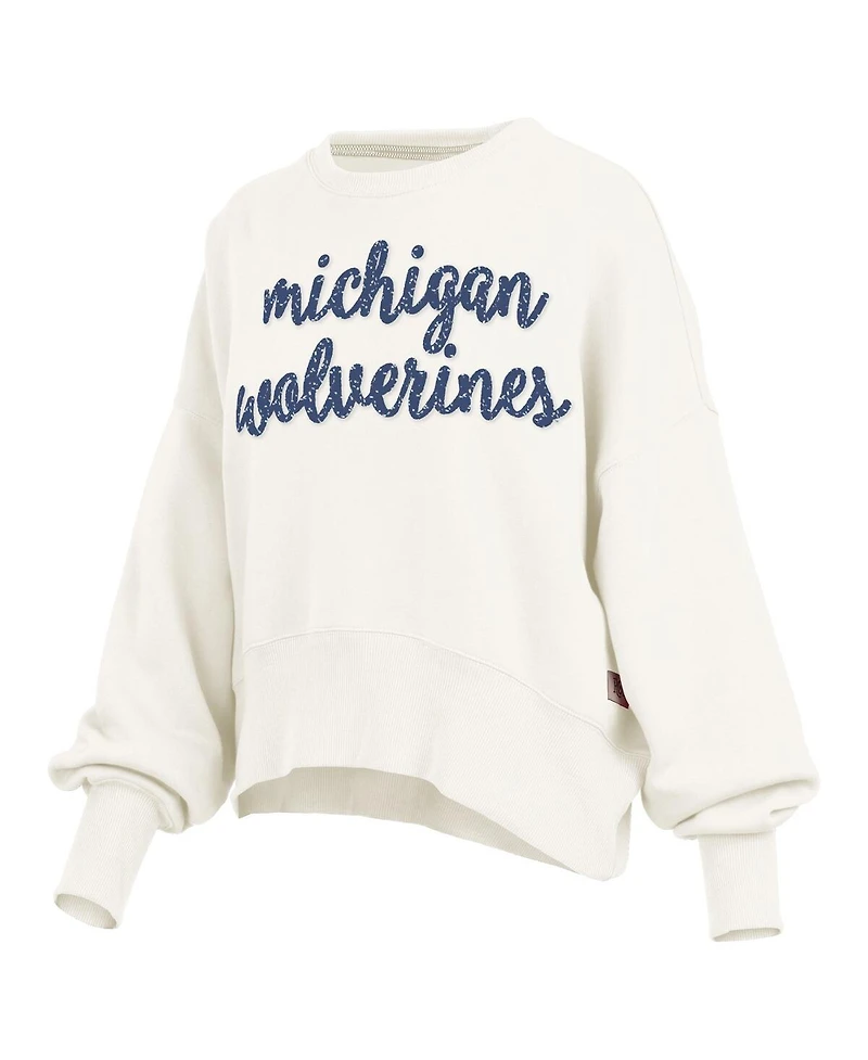 Pressbox Women's Cream Michigan Wolverines Oversized Chelsea Waist Length Pullover Sweatshirt