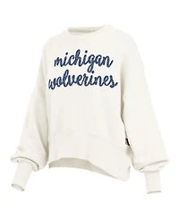 Pressbox Women's Cream Michigan Wolverines Oversized Chelsea Waist Length Pullover Sweatshirt