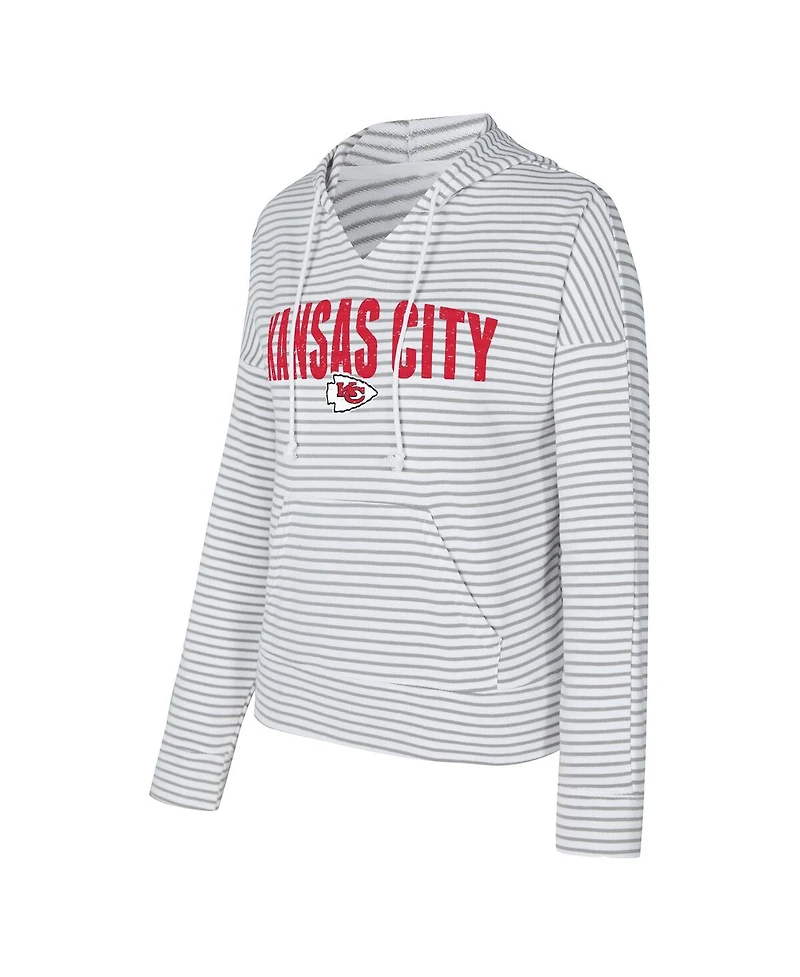 Concepts Sport Women's White/Gray Kansas City Chiefs Liftoff Striped Notch Neck Pullover Hoodie